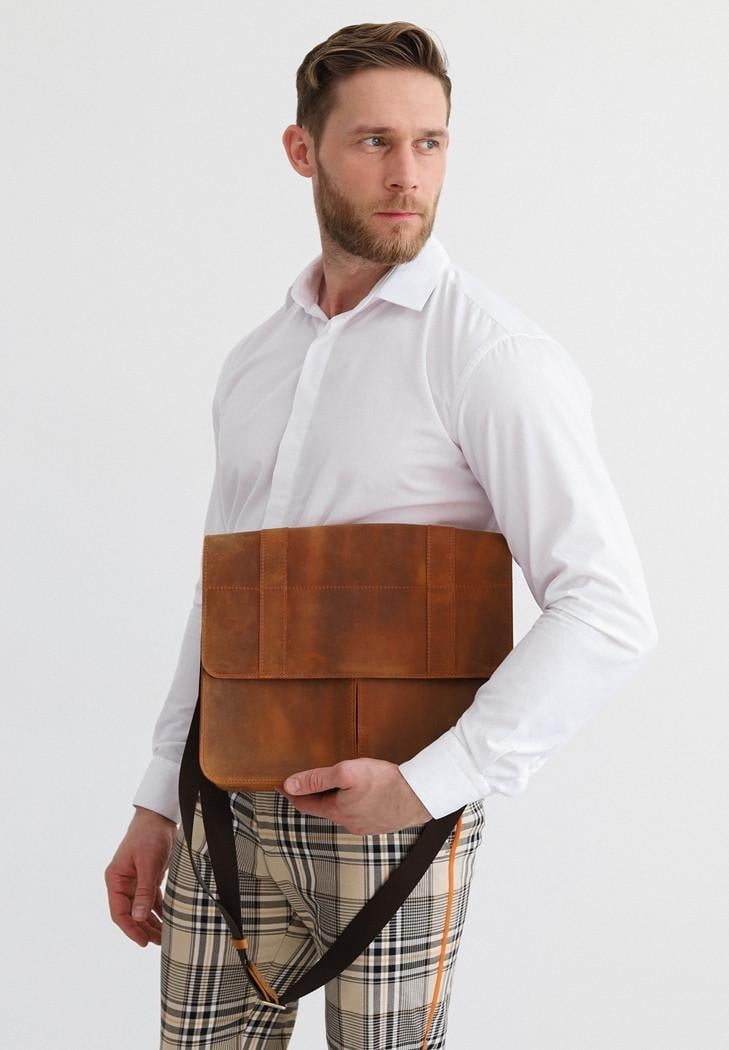 Сумка-портфель кожаная Classic Crazy Horse с эффектом Pull Up Светло-коричневый (A-028638)