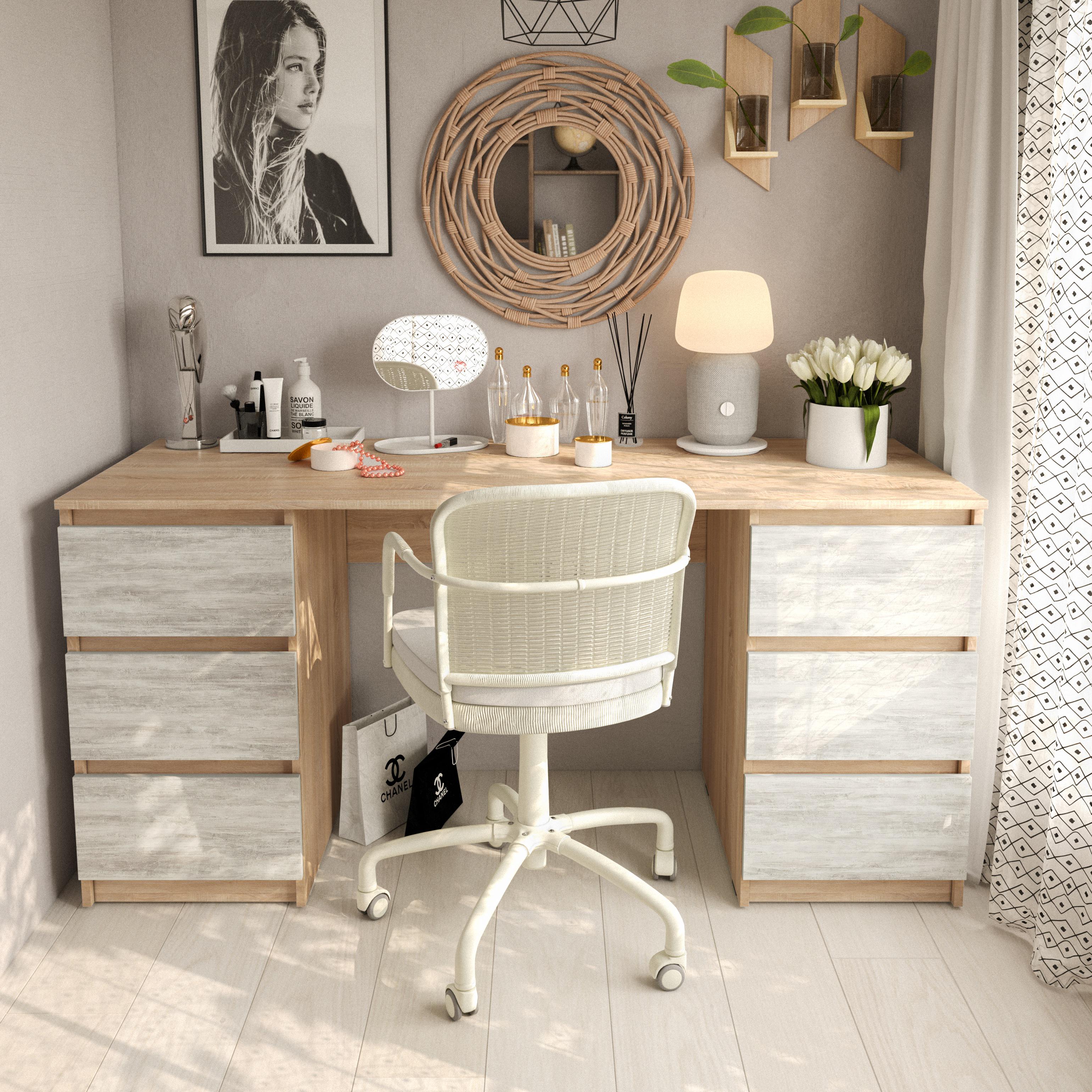 Письменный стол с двумя тумбами без ручек 1580х758х600 мм Дуб сонома/Бетон (mt-228-sn-bt)