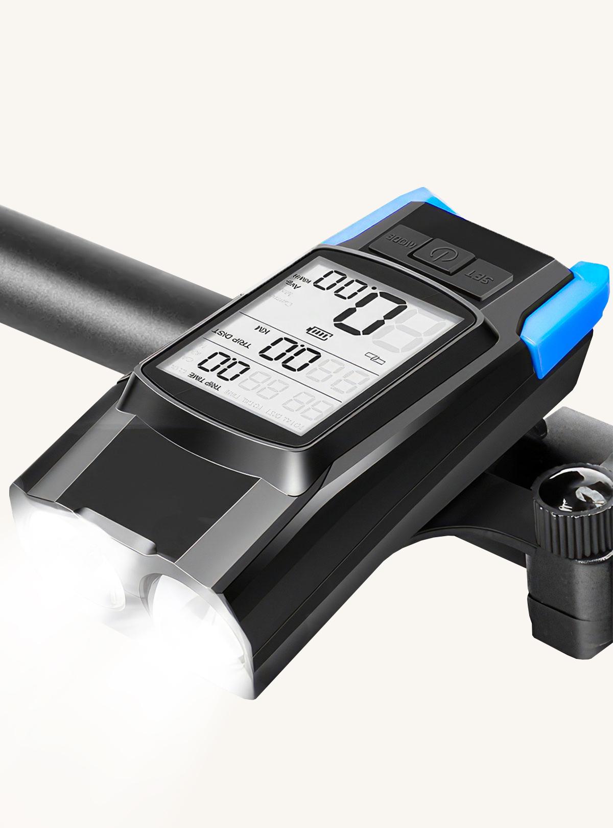 Велокомпьютер со спидометром OnePro 9387 с фонариком и сигналом Синий (71327)