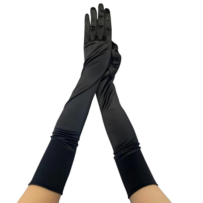 Перчатки женские длинные атласные one size 51 см Черный (25014)