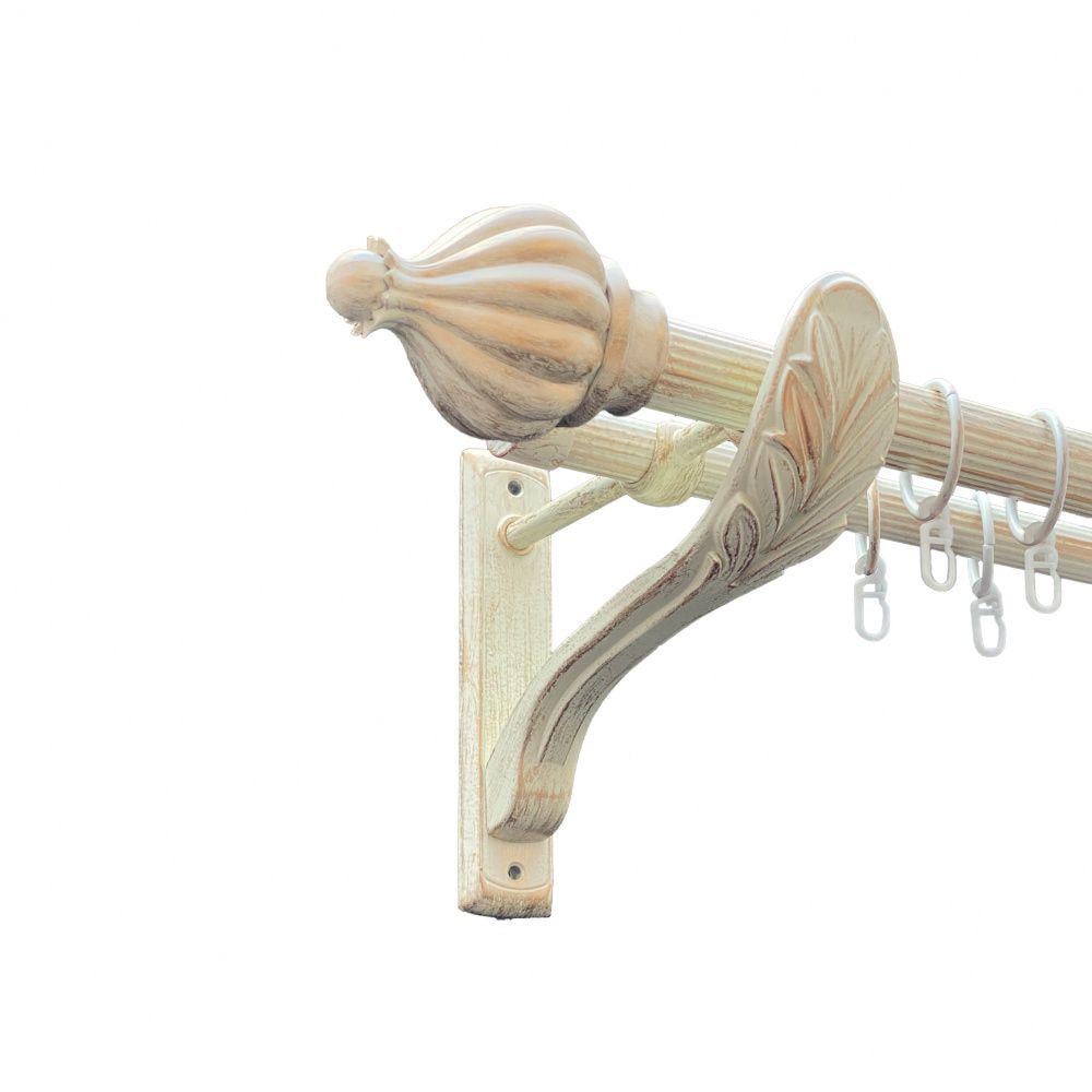 Карниз металлический Orvit Таджа двухрядный ретро рифленая труба/кольцо металлическое Белое Золото 25/19 мм 300 см (00-00010658)