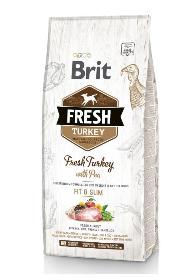 Корм сухий для дорослих собак Brit Fresh Turkey & Pea Light Fit & Slim з індичкою і горошком 12 кг