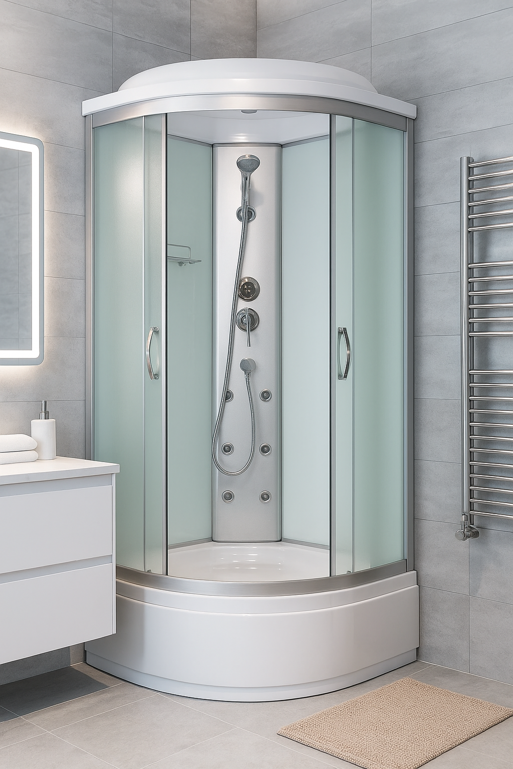 Душевой бокс закрытый KO&PO полукруглый с гидромассажем поддон 40 см матовое стекло 90x90x215 см (C14507) Душевой бокс закрытый KO&PO полукруглый с гидромассажем поддон 40 см матовое стекло 90x90x215 см (C14507)