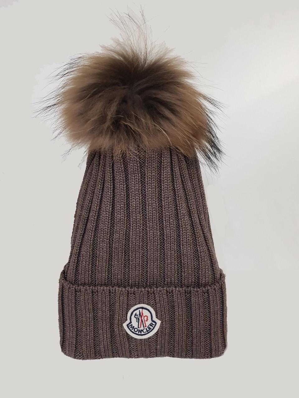 Шапка жіноча Moncler Patch Pompom Beanie Hat MB-10007-1 Brown