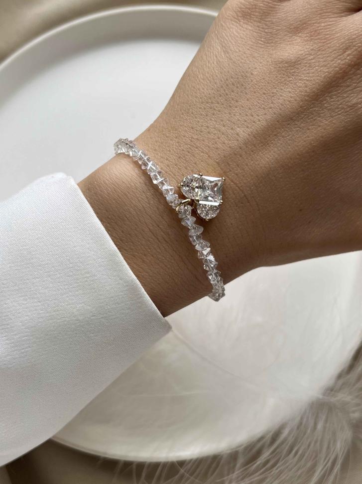 Браслет з серцем мерехтливий Білий (5585)