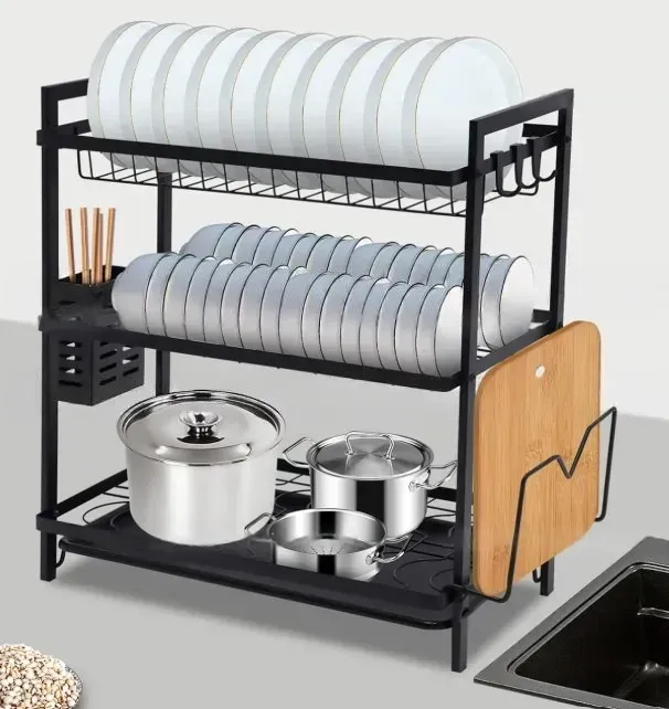 Сушарка для посуду Edenberg EB-17986 триярусна настільна 53x50x25 см Чорний - фото 3