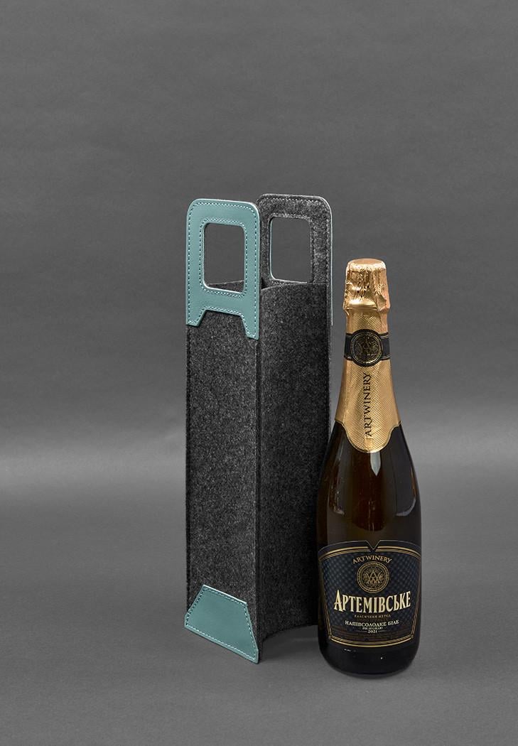 Чохол для вина 1.0 із фетру зі шкіряними вставками Краст Бірюзовий (A-027938) - фото 4