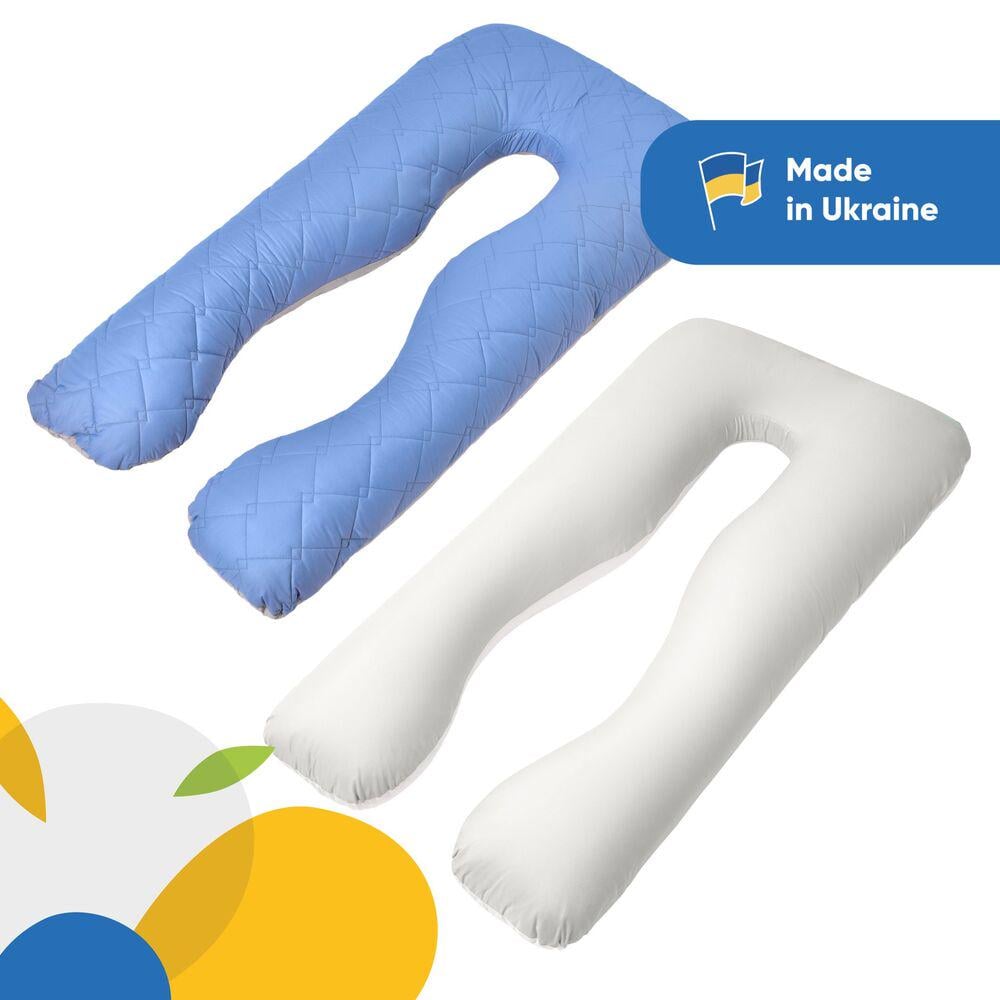 Набір подушок стьобаних IDEIA U-shape з наволочкою на блискавці антиалергенні 140х75х20 см 2 шт. Джинсовий/Сіро-білий (25875) - фото 8