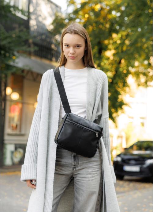 Жіноча сумка-месенджер Sambag через плече з натуральної шкіри Чорний (911025619)