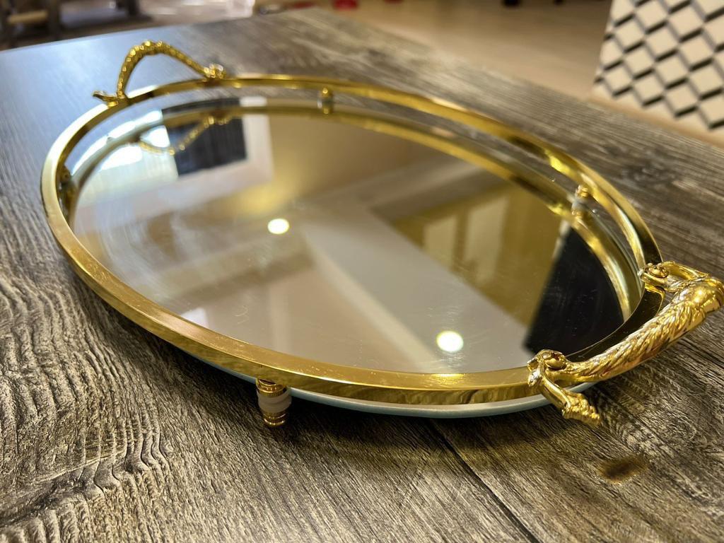 Таця металева Zeyve з дзеркальною підставою 42х27 см Золотий (OT3)