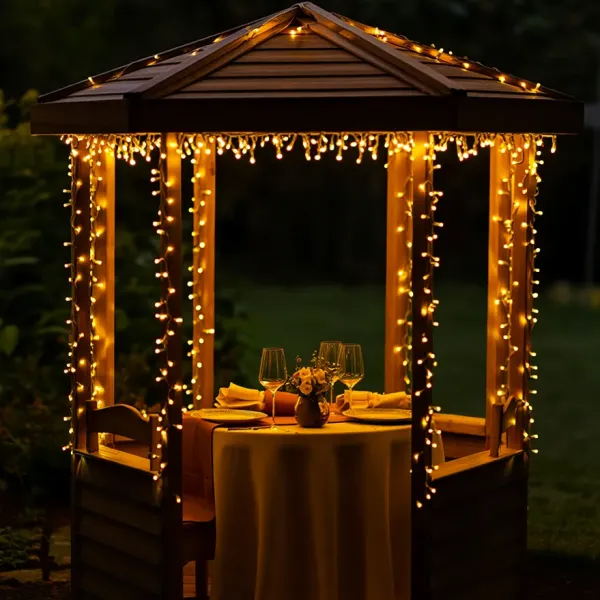 Гирлянда нить уличная 300 LED 30 м на солнечной батарее черная нить с пультом ДУ Желтый - фото 1