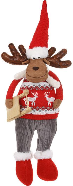 Іграшка м'яка Олень із санчатами 62 см Червоний з сірим