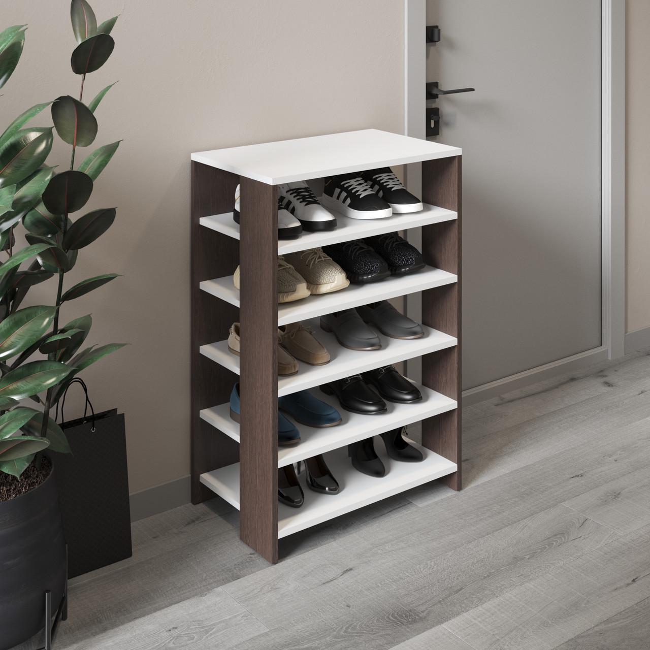Тумба для обуви с 5 полками VAYS Венге темный + Белый 60х34,4х90 см