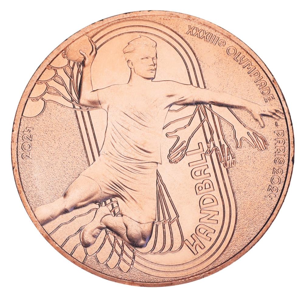 Коллекционная монета Франция 1/4 евро 2024 UNC XXXIII летние Олимпийские игры 2024 в Париже-Гандбол (М20269)