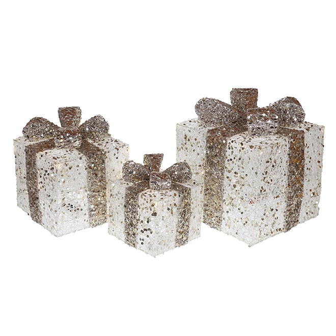 Новогодняя декорация Подарки 3 шт. с LED-подсветкой (NY12-380)