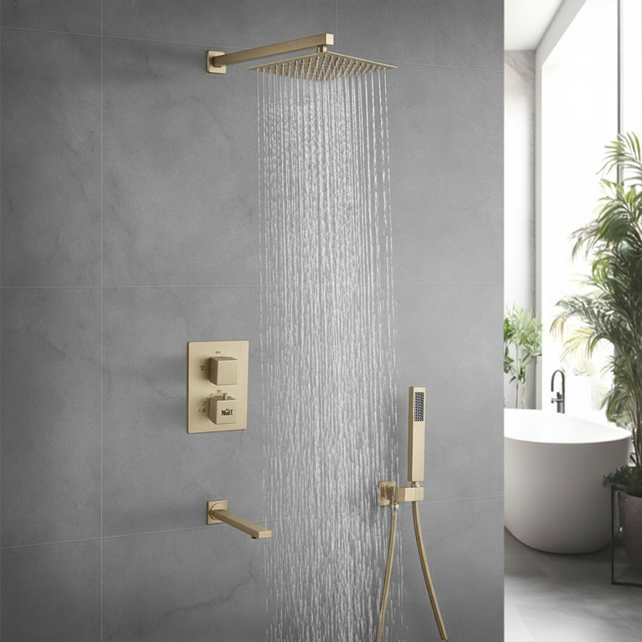 Душова система Nett TSS-521 з термостатом внутрішнього монтажу з виливом Золотий (110522)