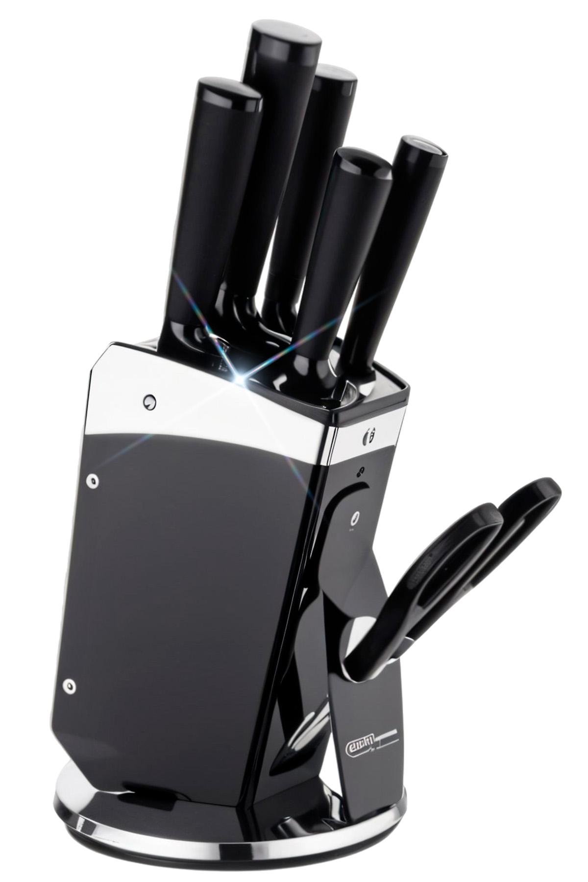 Набор кухонных ножей BRS с ножницами/овочечисткой/подставкой из нержавеющей стали 8 пр. Black (564327093)