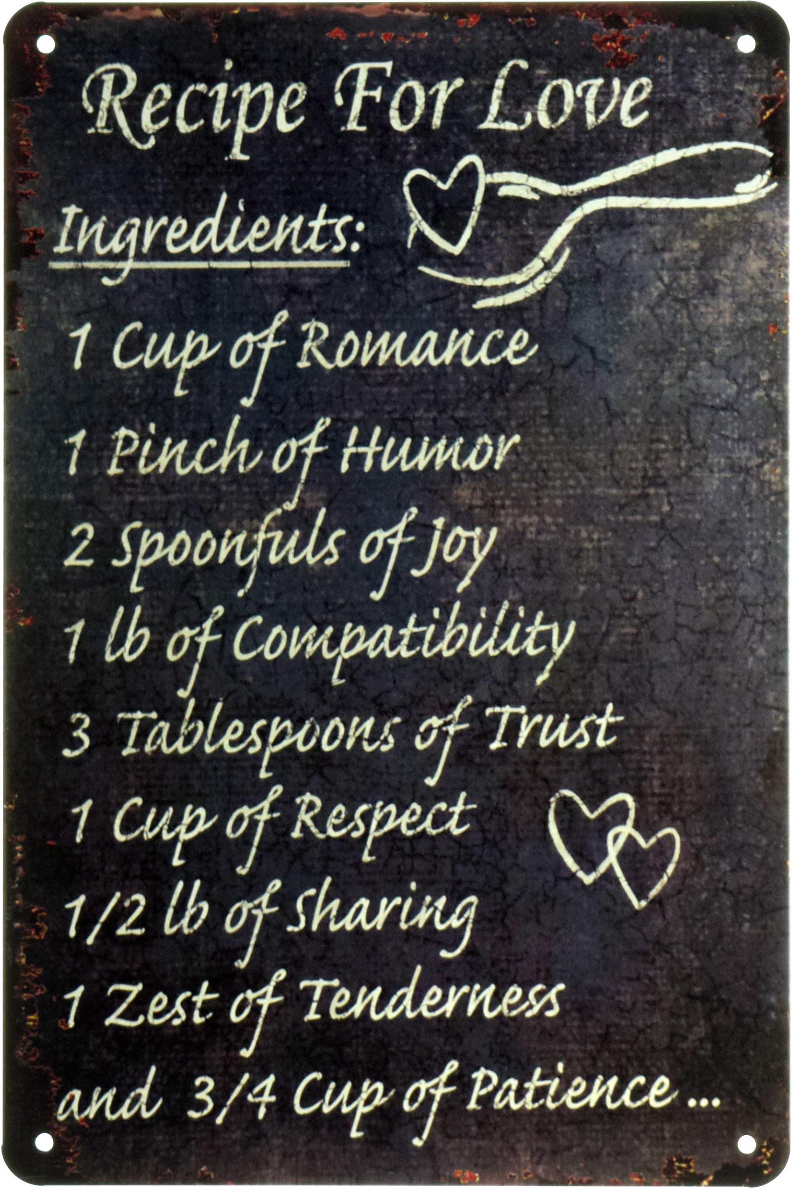 Табличка металлическая Рецепт Любви/Recipe For Love 20x30 см