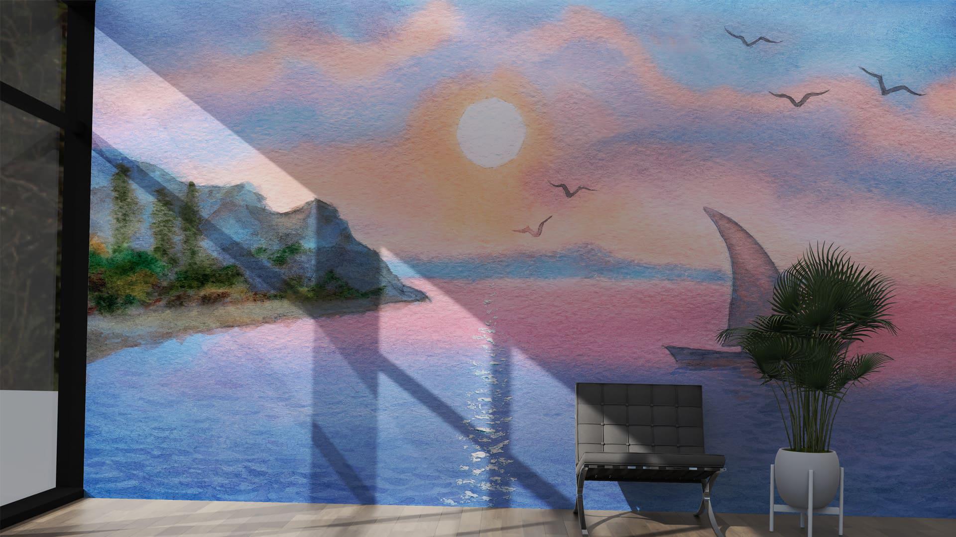 Фотообои флизелиновые Styleo Print-walls Лодка в тишине 0822 350х270 см (Pw-0822/3)