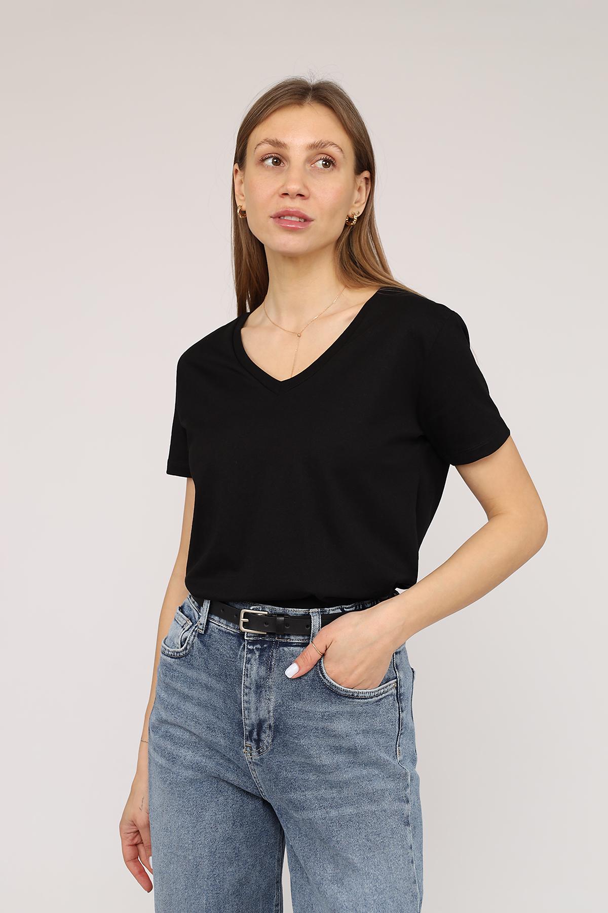 Футболка женская ЦБ-00270852 с коротким рукавом р. 46 Черный (SKT001047359)