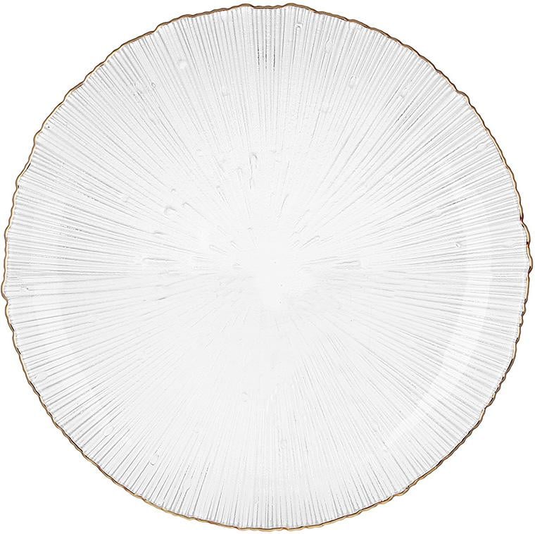 Тарілка обідня скляна із золотою облямівкою Fluer 21 см Прозорий - фото 1