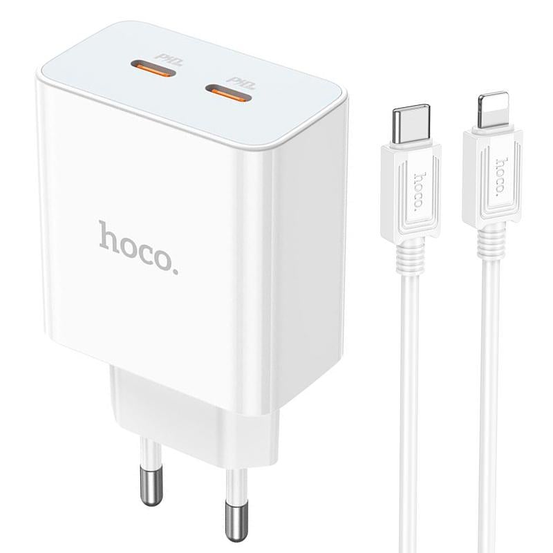 Зарядний пристрій мережевий Hoco Type-C для Lightning Cable Leader Dual Port Charger C108A White (10441118)