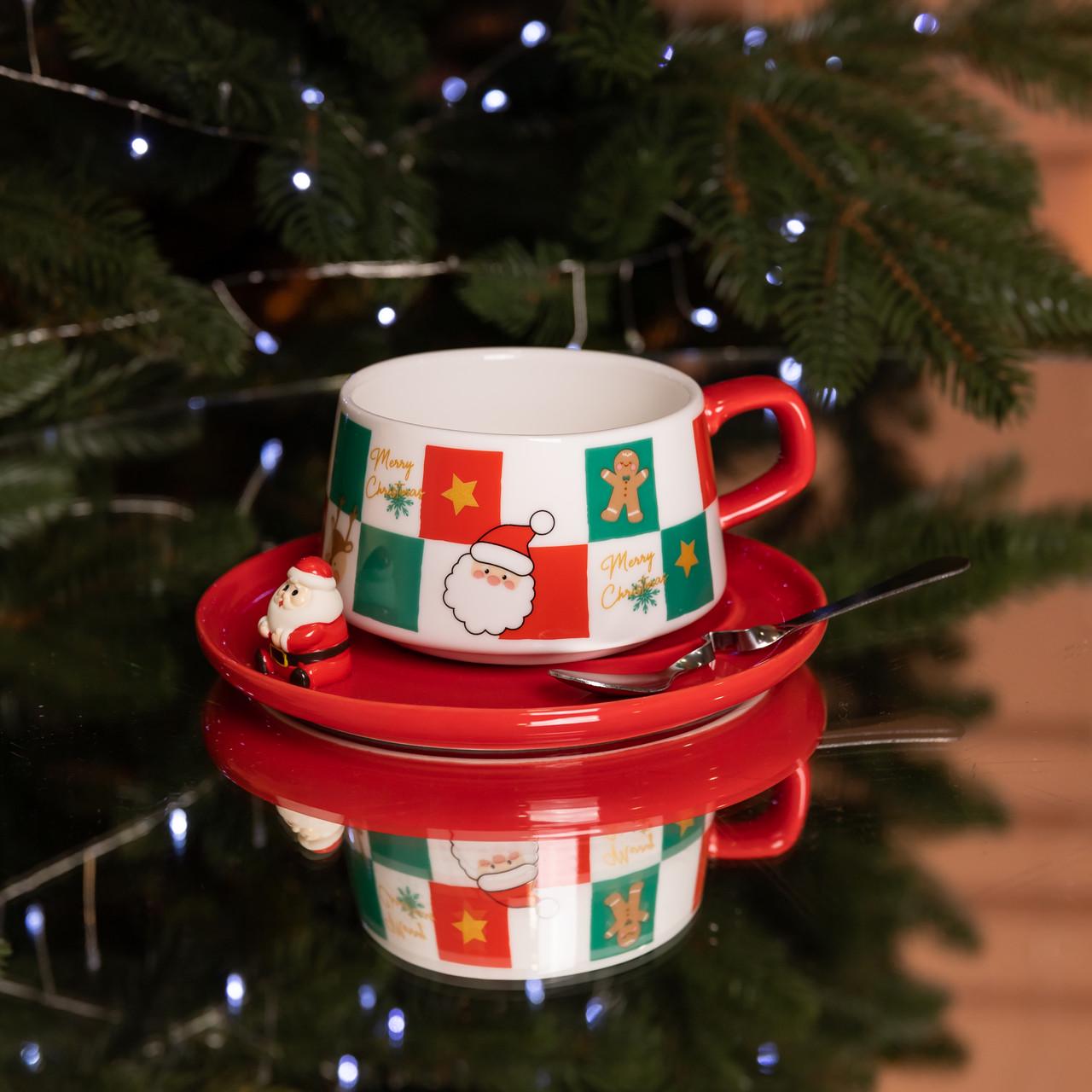 Чашка для латте-арту порцелянова Christmas із блюдцем 250 мл (FM-CS-10C) - фото 1