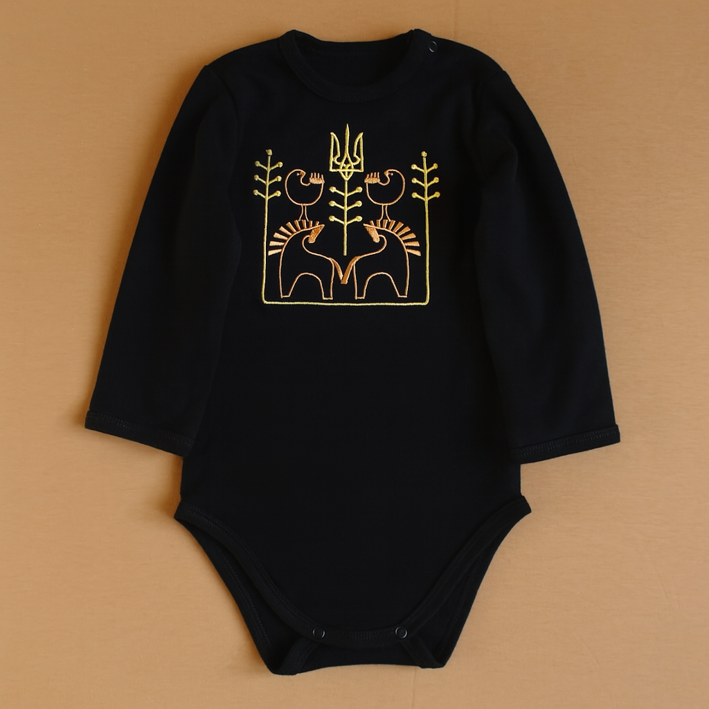 Боди с вышивкой Трезубец 62 см 0-3 мес Черный (2679649991)