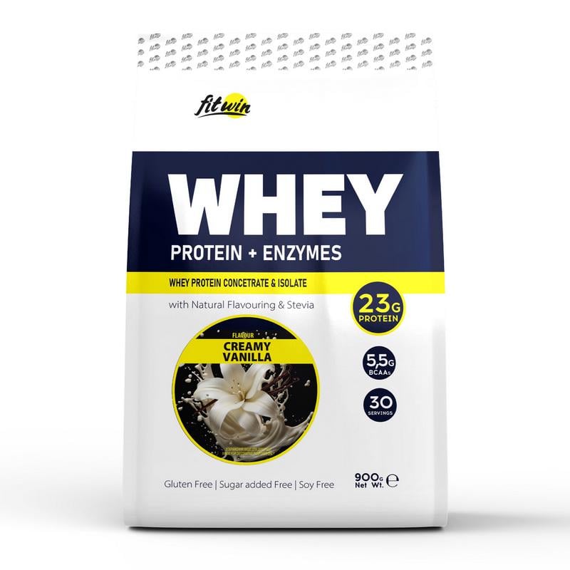Протеин сывороточный FitWin Whey Protein + Enzymes 900 г Сливочная ваниль