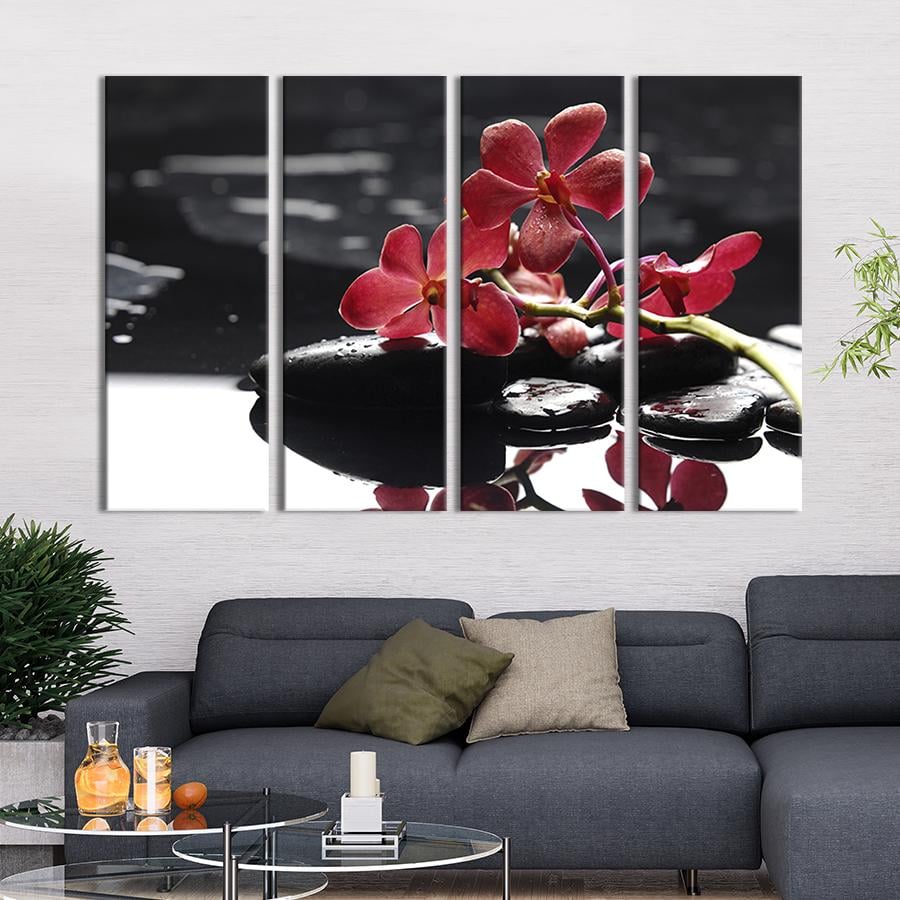 Картина модульная из 4 частей Веточка орхидеи на камнях M 89x53 см (61-41)