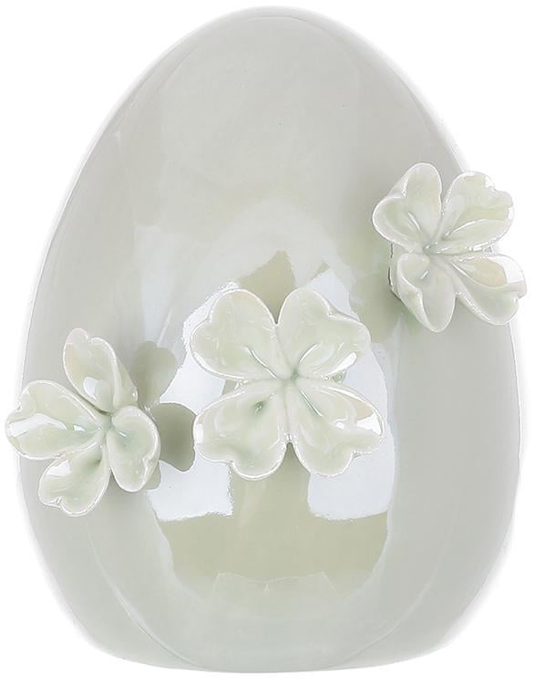 Пасхальный фарфоровый декор Яйцо в цветах 13,5 см перламутровый зеленый