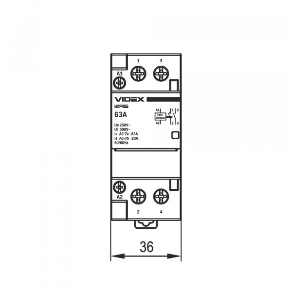 Контактор модульний Videx 2п 63 А 2НВ (VF-RS-MC2O-63) - фото 5