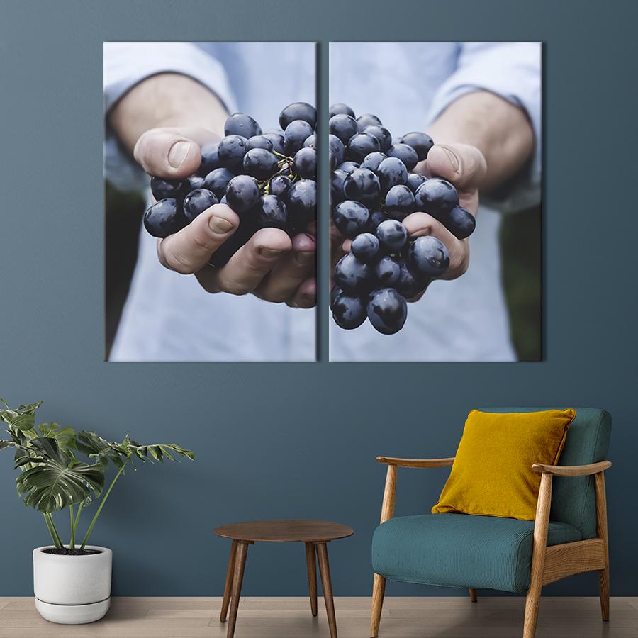 Настінний декор диптих картина на холсті для інтер’єру Синій виноград 71x51 см (312-2)