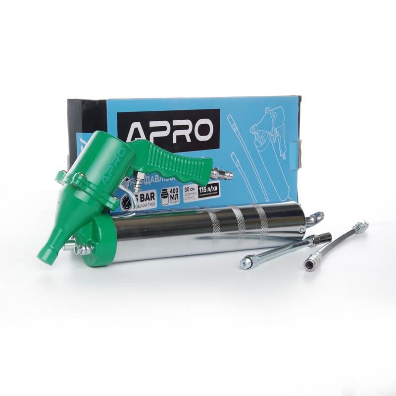 Пістолет Apro для видавлювання мастила Apro пневматичний 400 мл дві насадки (850133) - фото 3 Пістолет Apro для видавлювання мастила Apro пневматичний 400 мл дві насадки (850133) - фото 3