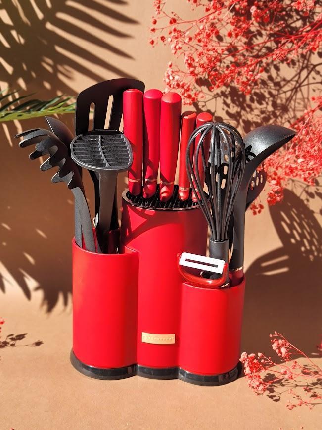 Набір ножів кухонних Edenberg EB-11099 з приладдям та антибактеріальним покриттям 14 пр. Червоний (EB-11099)