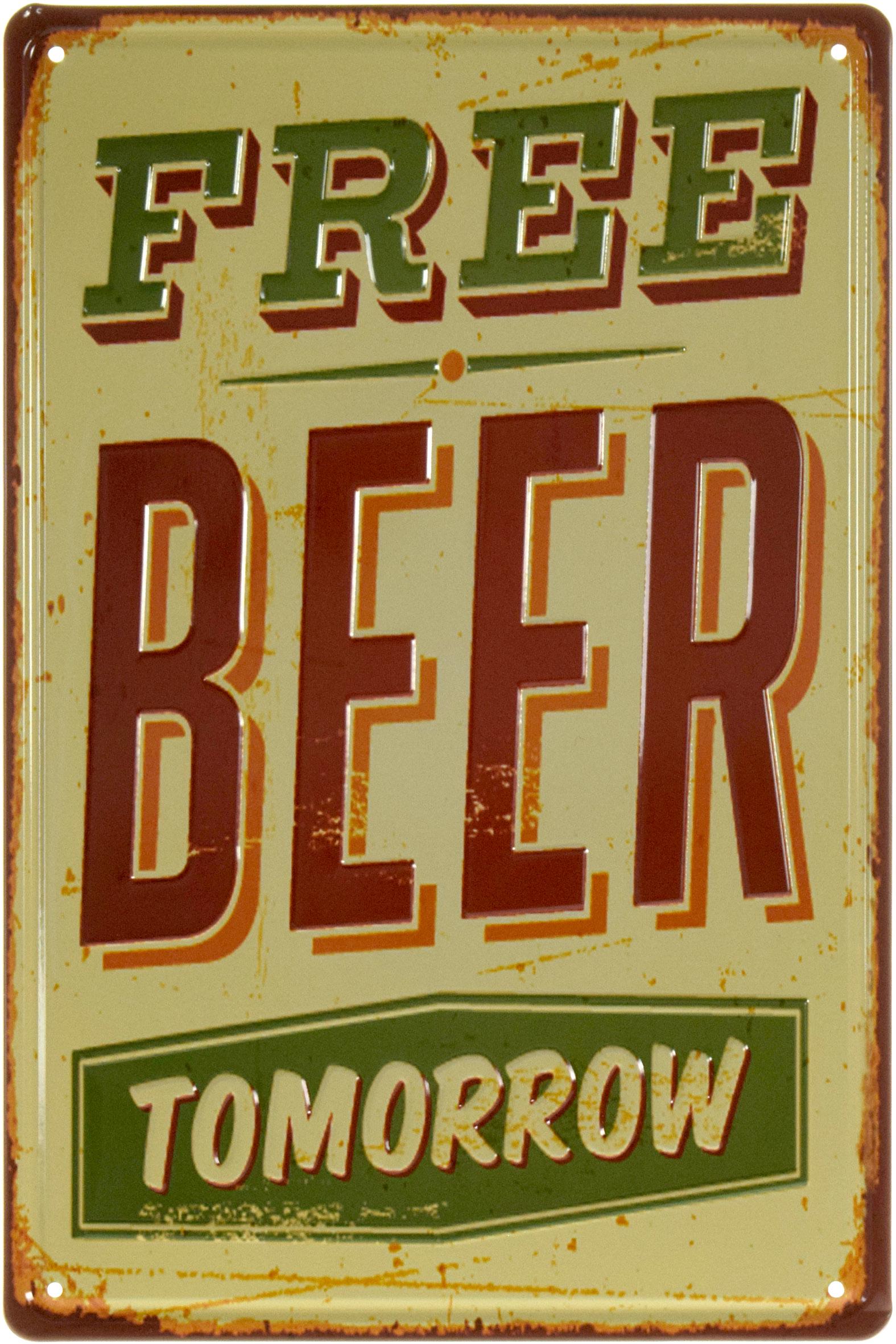 Табличка металлическая Бесплатное Пиво Завтра Светлый Фон/Free Beer Tomorrow 20x30 см