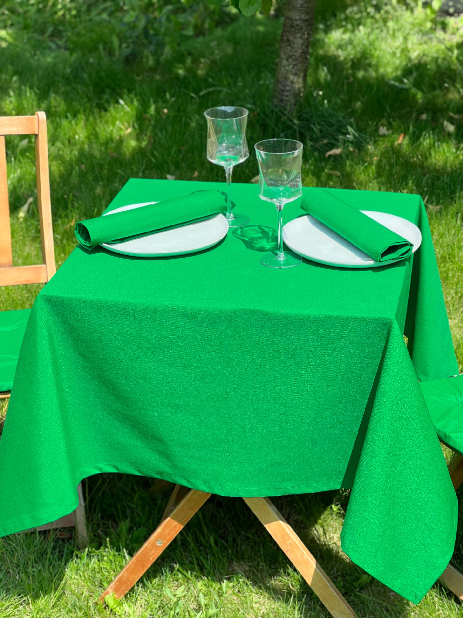 Скатертина однотонна водовідштовхувальна 140x100 см/2 серветок 30x40 см Зелений (840-7)
