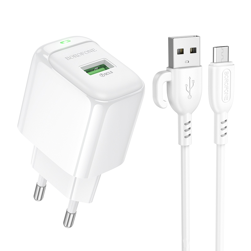 Зарядное устройство для телефонов с кабелем Borofone BAS42A Potential single-port QC3.0 charger set Micro EU White (24691)