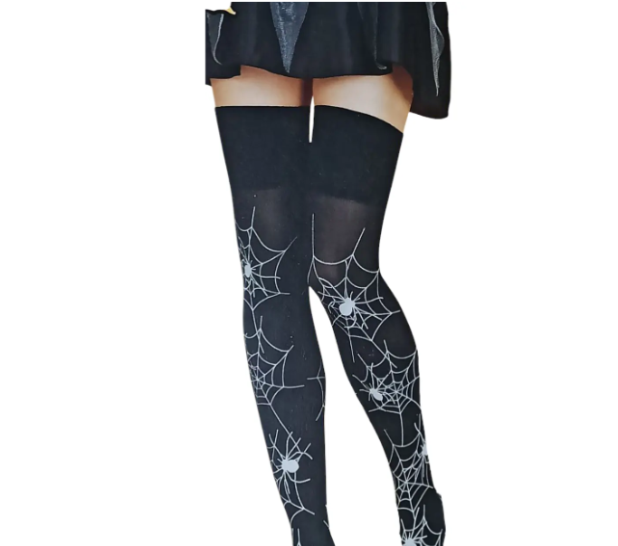Чулки для Хэллоуина с паутиной S Черно-белый (681711)