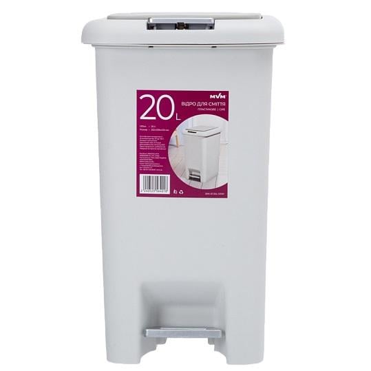 Ведро для мусора MVM BIN-01 20L GRAY с крышкой и педалью 20 л Серый (211228)
