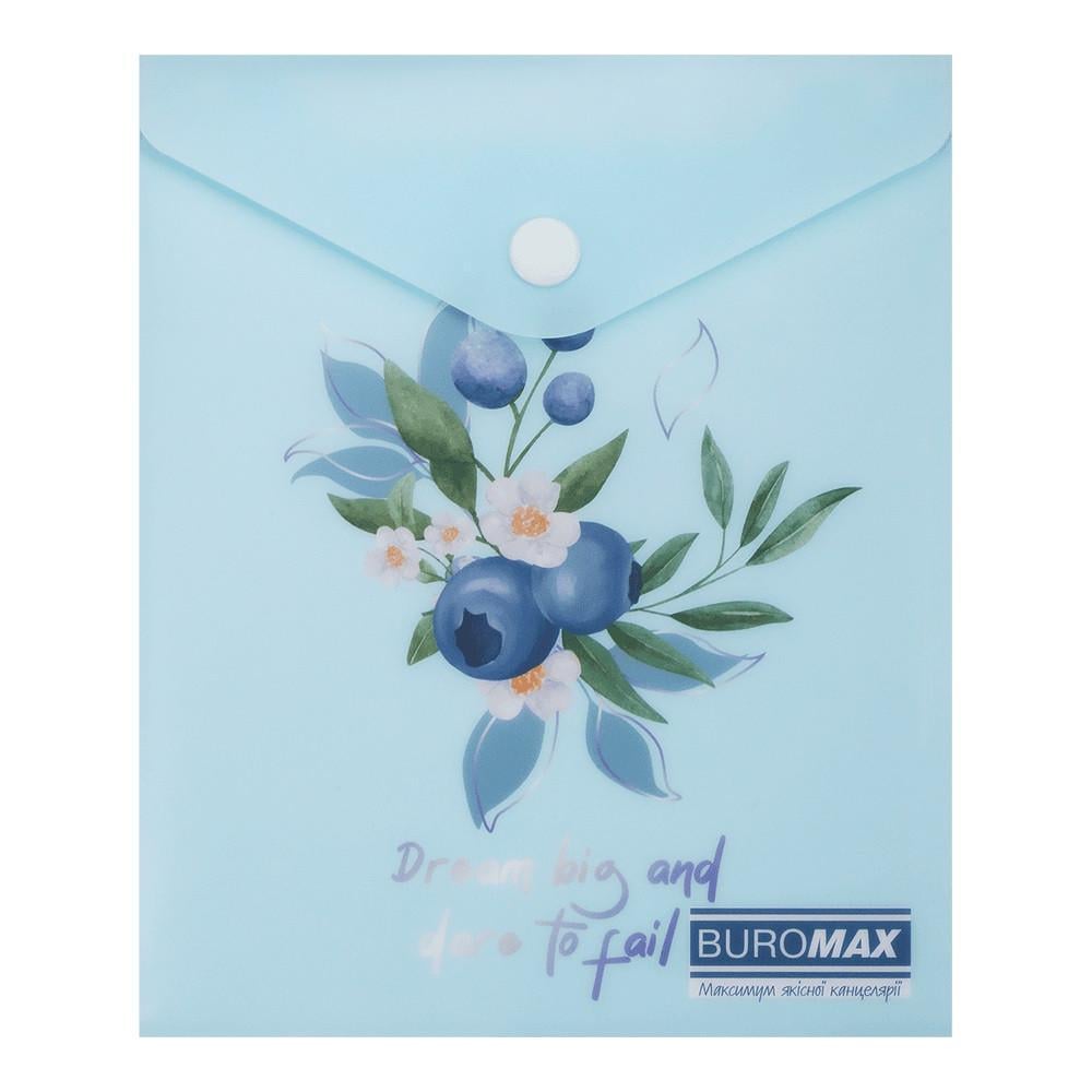 Папка-конверт А6 на кнопке Buromax BLUEBERRY ARABESKI BM.3922-52 матовый полупрозрачный пластик Аквамарин (4823126816555)
