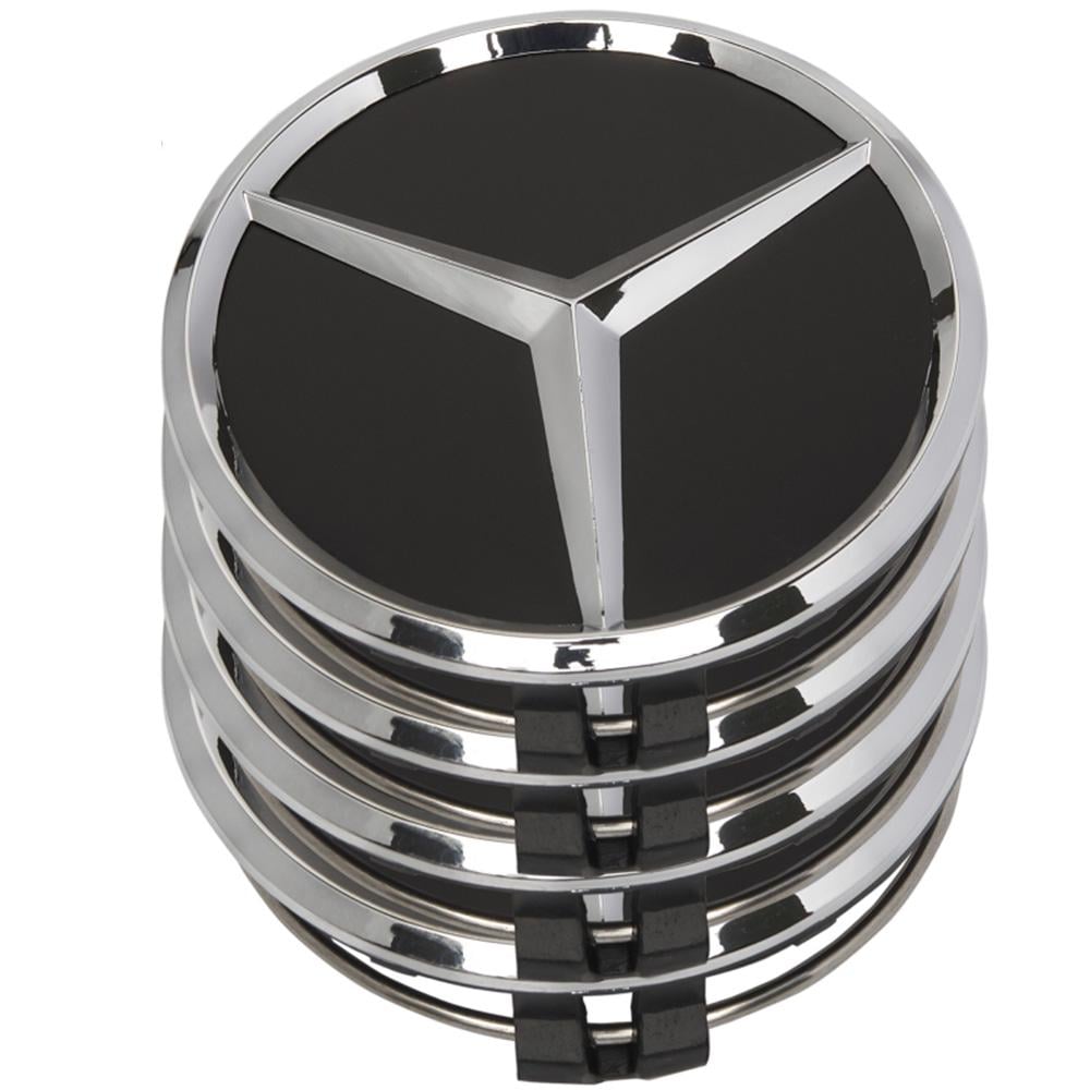 Заглушки литых дисков для Mercedes Benz 75 мм 4 шт. Черный/Хром Заглушки литых дисков для Mercedes Benz 75 мм 4 шт. Черный/Хром