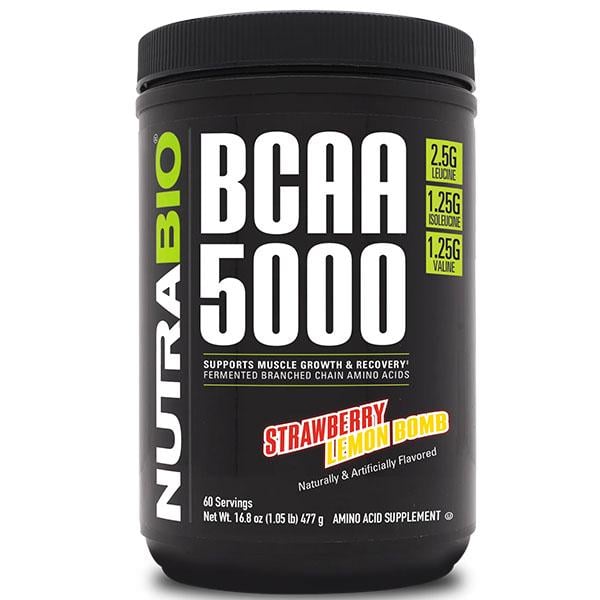 Аминокислота BCAA для спорта NutraBio BCAA 5000 477 г 60 порций Strawberry Lemon Bomb (000027156)