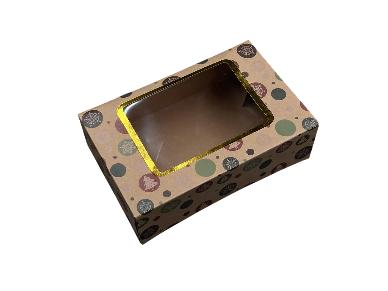 Коробка подарочная сборная со смотровым окошком с принтом картонная 22х14,5х7 см Крафт (OA-107)