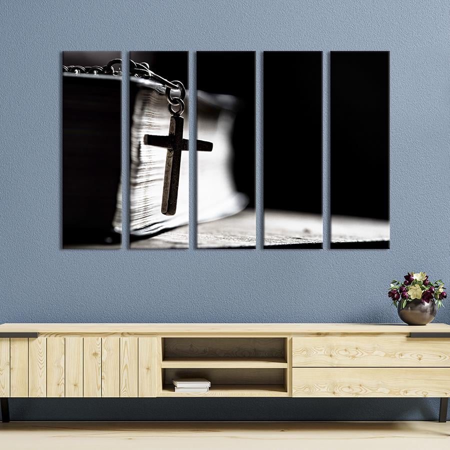 Модульная картина из 5 частей Библия и крестик 155x95 см (473-51)