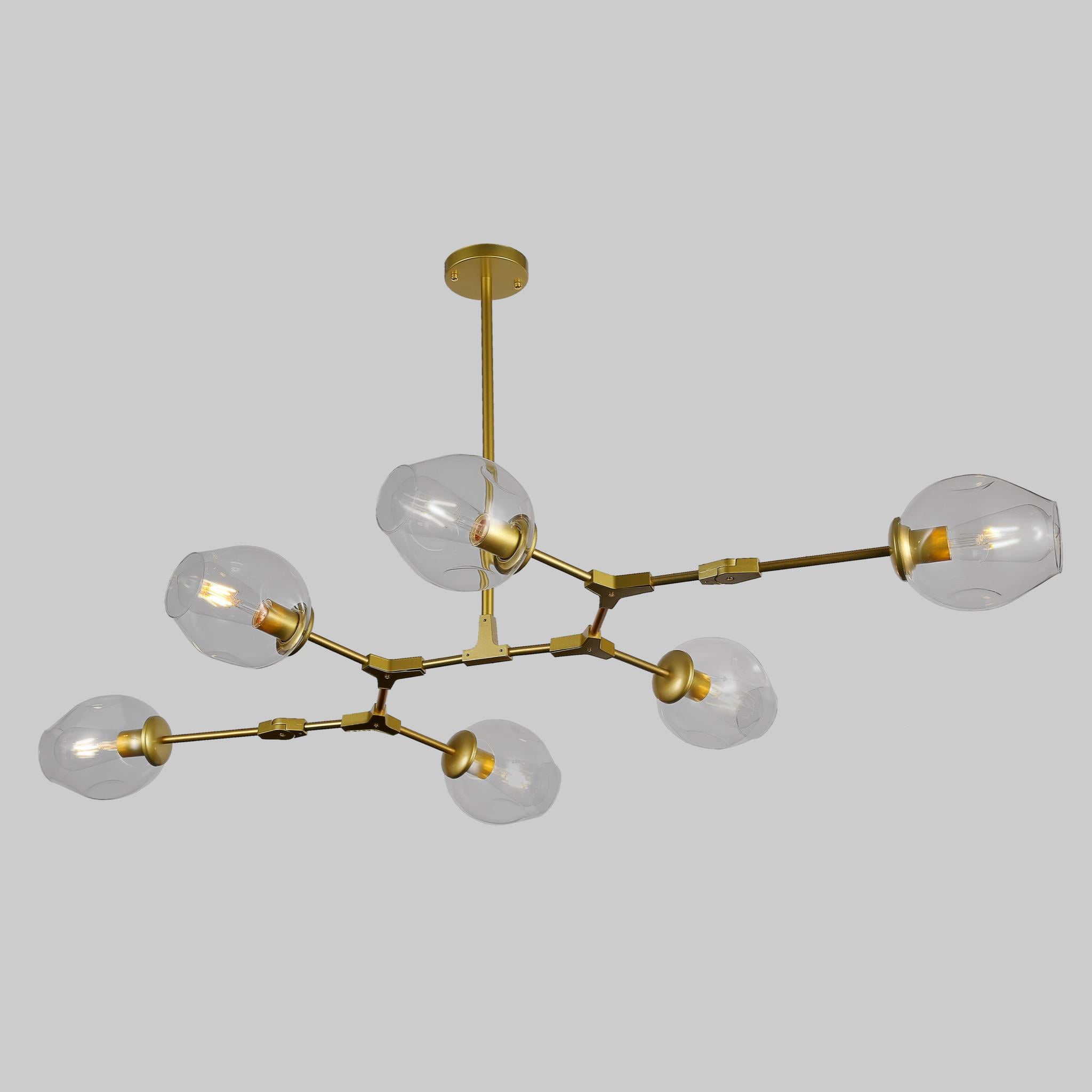 Люстра Molecule на 6 ламп с прозрачными плафонами Золотой Люстра Molecule на 6 ламп с прозрачными плафонами Золотой