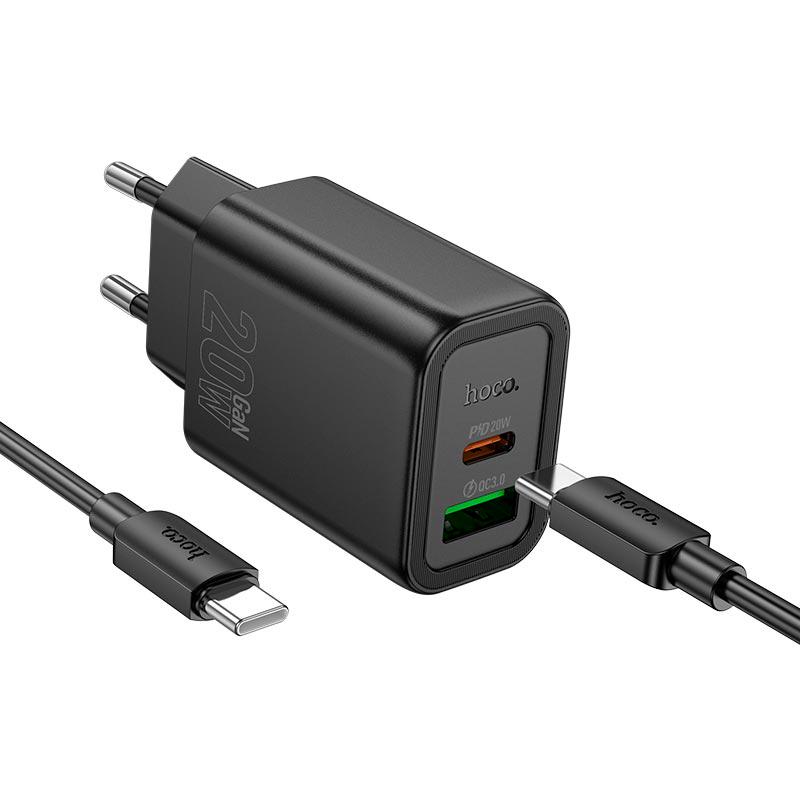 Зарядное устройство Hoco N61 USB-C/USB-A PD/QC быстрая зарядка в наборе Type-C to Type-C Черный (30142023)