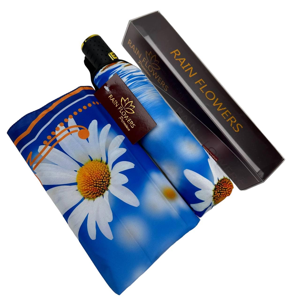 Зонт женский автомат Rain Flower с ромашками в подарочной упаковке с платком Голубой (01020-6) - фото 4