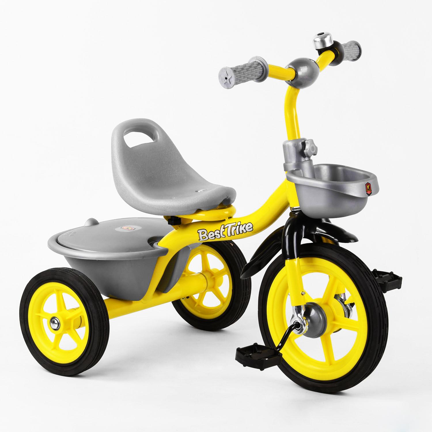Дитячий велосипед триколісний Best Trike дзвіночок 2 кошики Yellow/Grey (102417)