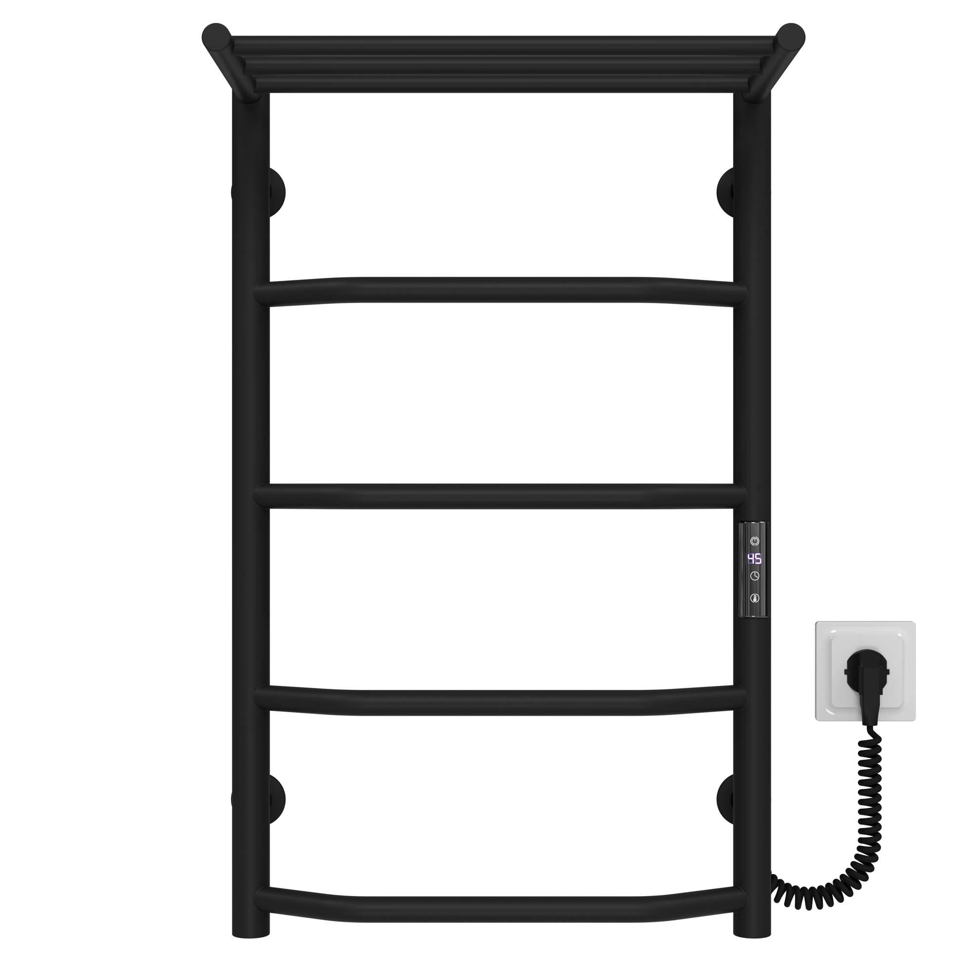 Полотенцесушитель электрический с полкой Deffi Трапеция П5 JD03 правое подключение нержавеющая сталь 400х700 мм Черный (C.TP.70.40.5.E.B.R.1)